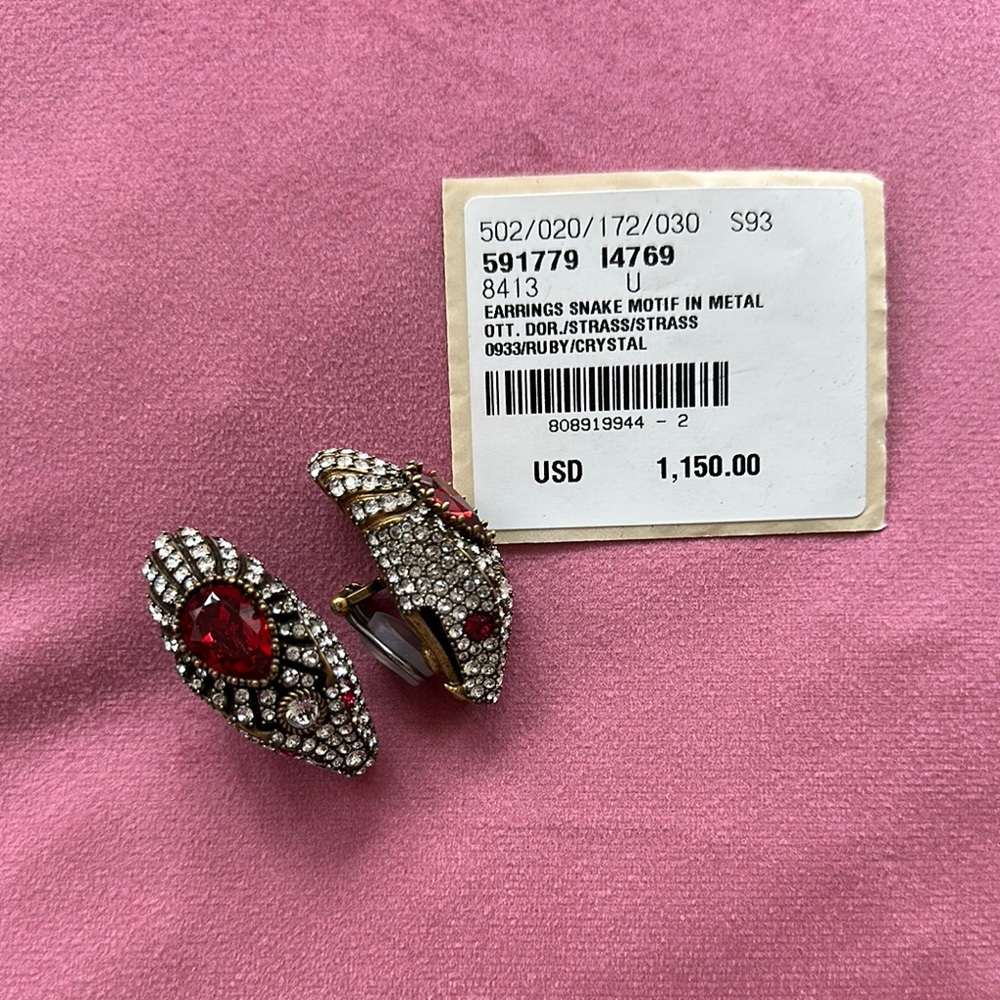 Gucci Ruby and Crystal Snake Motif Earrings